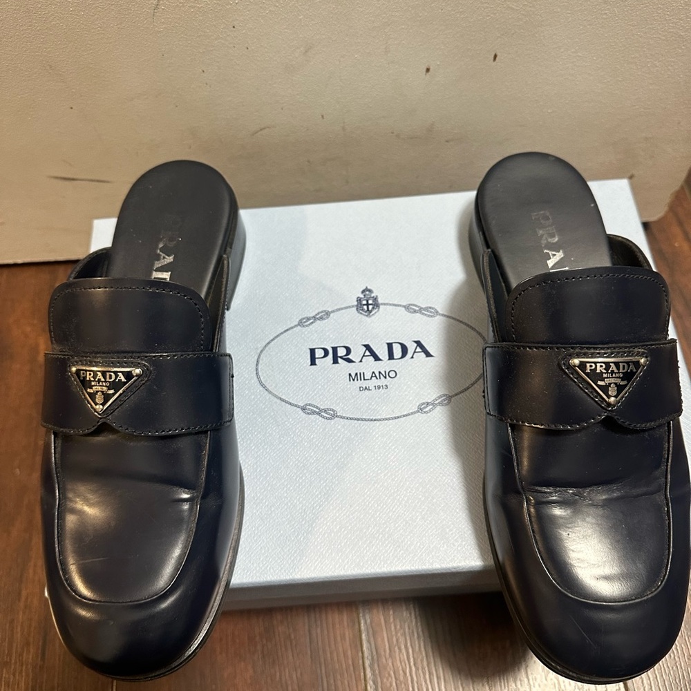 Authentic Prada Black Loafers Slip-On Leather Luxury